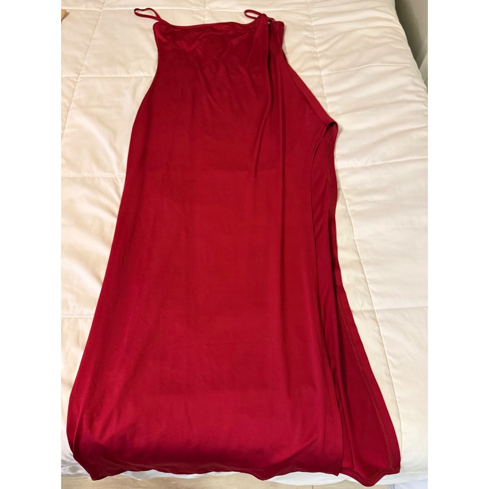 Red Spaghetti Strap Cowl Neck Maxi Dress with High Side Slit